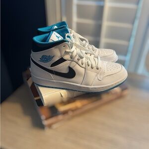 Jordan Athletic Shoes White with Blue and Black Accents